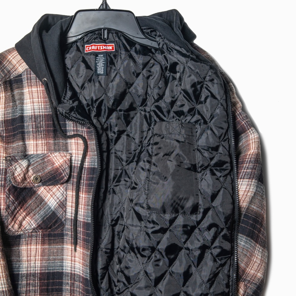 Craftsman Snap Front Quilted Flannel Hooded Jacket Medium